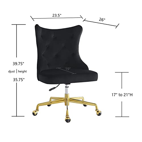 24KF Upholstered Tufted Button Home Office Chair with Golden Metal Base, Swivel Office Chair with Adjustable Seat - 7081-Black