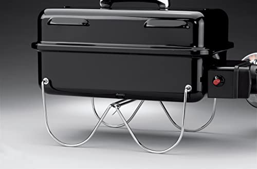 Weber Go-Anywhere Gas Barbeque Grill | Portable Gas BBQ Grill | Table Top Camping Barbeque with Lid | Porcelain-Enamelled Bowl | Small & Lightweight Deep Dish Outdoor Stove - Ivory (1125004)