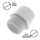 PVC Pipe Reducer Fitting - 3/4 Inch MNPT Male Pipe Thread x 1/2 Inch Slip Socket - Sch 40 PVC Male Adapter Reducing Pipe Fitting - PVC Pipe Connectors for Home Sewer Plumbing Water Line - White