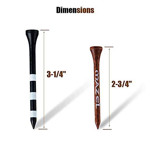 MAZEL Professional Natural Wood/Bamboo Golf Tees 2 3/4 Inch & 3 1/4 Inch,Pack 50,Reduce Friction & Side Spin, More Durable and Stable Golf Tees (Black &Brown Wood Tees)