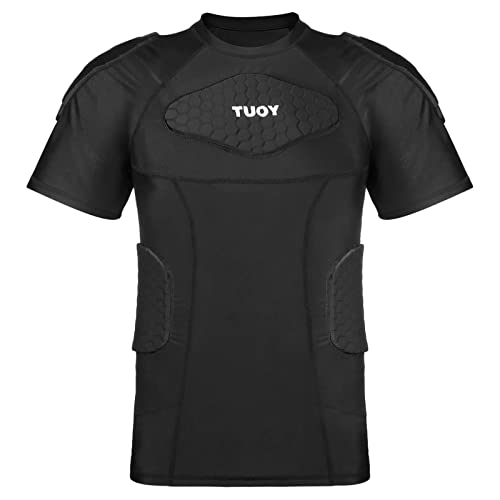 TUOY Men's Padded Compression Shirt Protective T Shirt Rib Chest Protector for Football Paintball Baseball