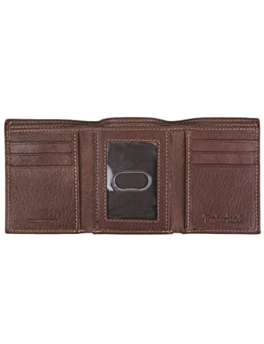 Timberland Men's Genuine Leather RFID Blocking Trifold Security Wallet, Brown, One Size