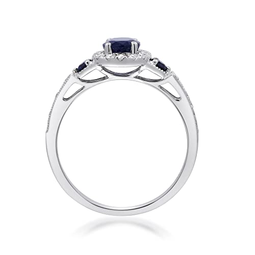 Gin & Grace Women's 14K White Gold Genuine Blue Sapphire Ring With Diamonds (Oval-Cut) Shaped (TW3319R-BS-10)