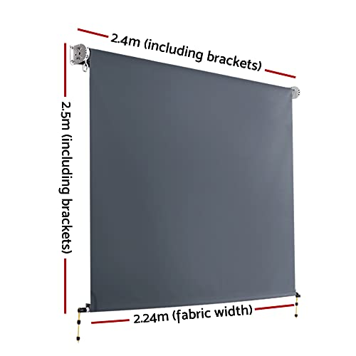 Instahut Outdoor Blinds, 2.4 x 2.5m Roller Blind Window Retractable Awning Sun Shade Sail Insulation Balcony Privacy Screen Sunscreen Indoor Bedroom Kitchen Garden Patio Car, with Bracket Grey