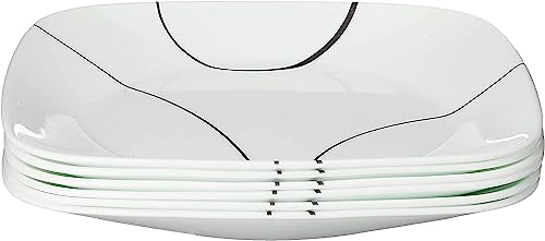 Corelle Vitrelle 6-Piece Salad Plates Set, Triple Layer Glass and Chip Resistant, Lightweight Square 9-Inch Plates, Simple Lines