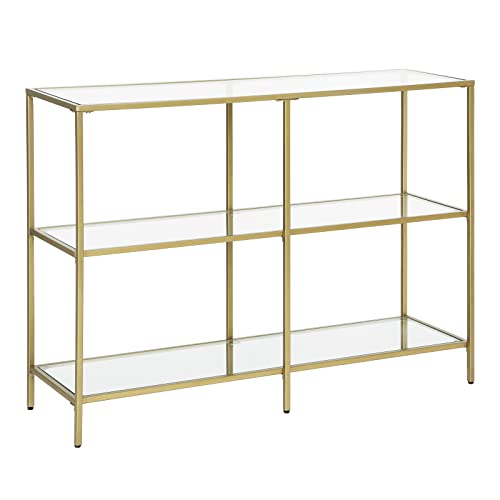 Vasagle Console Table, 3-Tier Tempered Glass Sofa Table, Modern Storage Shelf, Sturdy, Easy Assembly, for Living Room, Bedroom, Kitchen, Golden