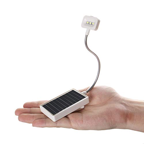 Solar Clip on Book Light Glovion LED Reading Light USB Rechargeable and Solar Powered2 Brightness Settings Flexible Neck& Clip-on-White