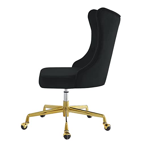 24KF Upholstered Tufted Button Home Office Chair with Golden Metal Base, Swivel Office Chair with Adjustable Seat - 7081-Black