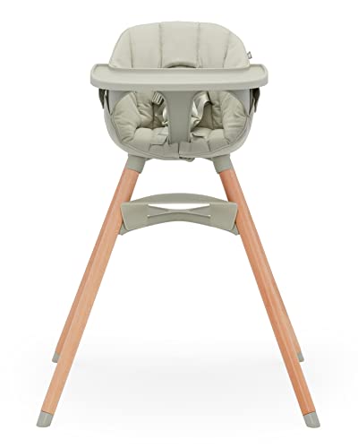 Lalo The Chair Convertible 3-in-1 Wooden High Chair for Babies and Toddlers, Baby High Chair with Dishwasher Safe Tray, Adjustable Footrest & Machine Washable Cushion, Sage