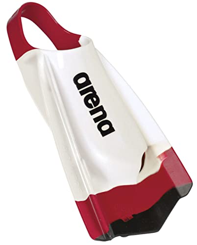 Arena Unisex Adult Powerfin Pro Swim Training Fins for Men and Women Silicone Short Blade Flippers Left/Right Custom Design, Red Black White, 4.5-5.5