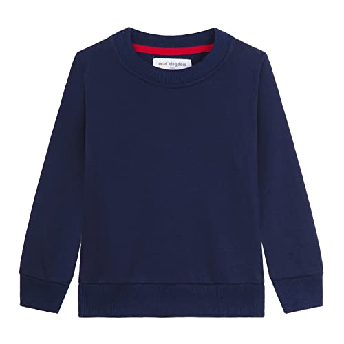 Mud Kingdom Little Boys Girls Sweatshirt Plain Crew Neck Pullover Rib  Knitting Casual Spring Autumn, Hooded Navy Blue, 5 Years