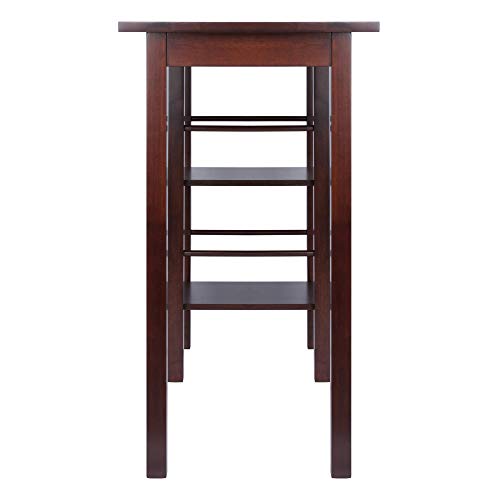 Winsome Egan Solid Wood Breakfast Table with 2 Side Shelves - Walnut