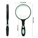 Large Magnifying Glass 5X Handheld Reading Magnifier for Seniors & Kids - 100MM 4INCHES Real Glass Magnifying Lens for Book Newspaper Reading, Insect and Hobby Observation, Classroom Science (Green)