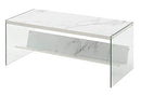 SoHo Coffee Table with Shelf, White Faux Marble/Glass