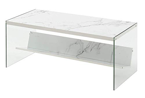 SoHo Coffee Table with Shelf, White Faux Marble/Glass