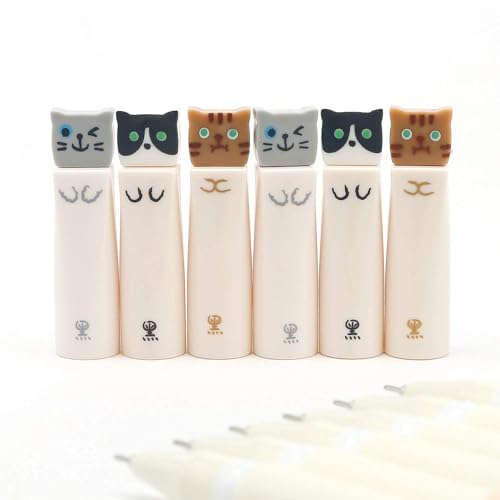 Black Ink Gel Pens, 6 Pack Cute Pens Japanese Kawaii Cat Gel Pens, Ultra Fine Point 0.38mm Fine Tip Pen Set Rollerball Pens for Stationary School Office Supplies, Great Art Crafts Scrapbooks (6 Pack Cute Cat Pens)