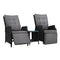 Gardeon Recliner Chairs 3 Piece Wicker Sun Lounger Reclining, Outdoor Lounge Setting Patio Furniture Bistro Set Garden, with Coffee Table Cushions Ottoman Adjustable Backrest and Footrest Black