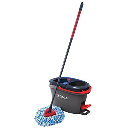 O-Cedar EasyWring RinseClean Microfiber Spin Mop & Bucket Floor Cleaning System with 3 Extra Refills, Grey, (169429)