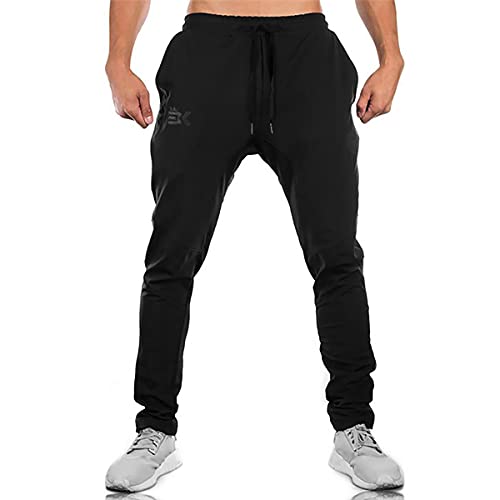 BROKIG Mens Joggers Sport Pants, Casual Gym Workout Sweatpants with Double Pockets (Large, Black)