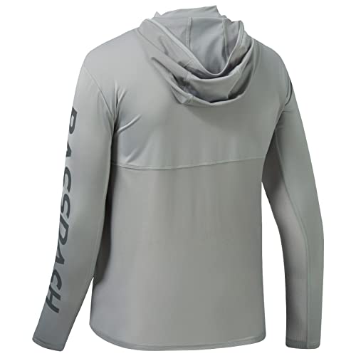 BASSDASH UPF 50+ Men's UV Sun Protection Long Sleeve Performance Fishing Hoodie Hooded Shirts, Ash Grey/Dark Grey Logo, Small