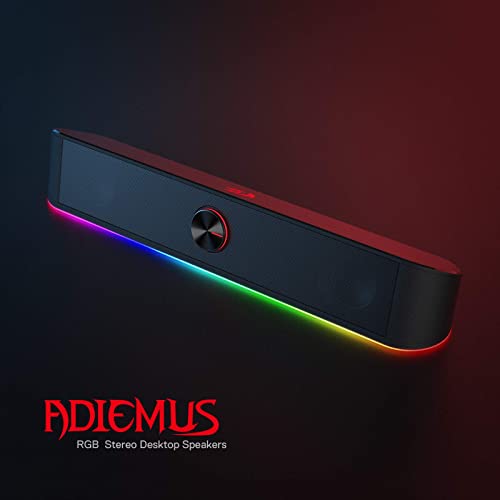 Redragon GS560 Adiemus RGB Desktop Soundbar, 2.0 Channel Computer Speaker with Dynamic Lighting Bar Audio-Light Sync/Display, Touch-Control Backlit with Volume Knob, USB Powered w/ 3.5mm Cable