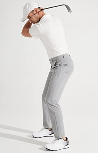 Libin Mens Golf Pants Slim Fit Stretch Work Dress Pants 30"/32" Quick Dry Lightweight Casual Comfort with Pockets, Light Grey, 32W x 32L