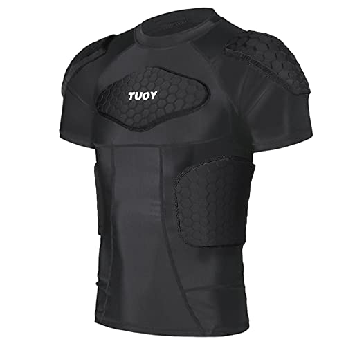 TUOY Men's Padded Compression Shirt Protective T Shirt Rib Chest Protector for Football Paintball Baseball