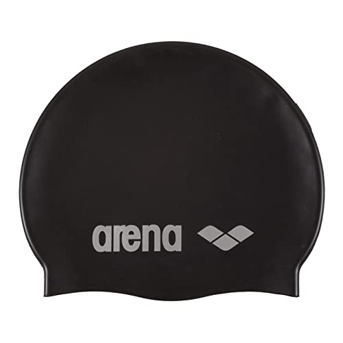 arena Classic Silicone Swim Cap, unisex-adult, Swim Cap, Black / Silver, Adult