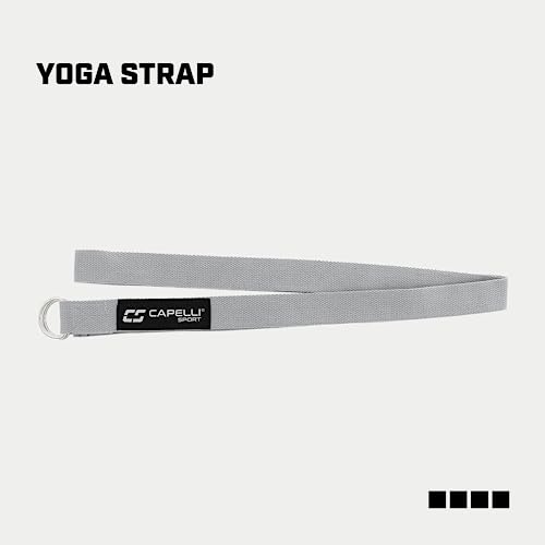 Capelli Sport Yoga Strap Stretch, Fitness and Exercise Stretch Strap with Steel D-Rings, Grey, 6.5 ft