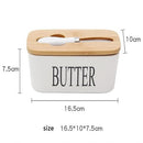 Butter Dish, Porcelain Butter Dish with Knife & Wooden Lid, Covered Butter Dish Easy Clean Airtight Butter Dishes for 2 Sticks of Butter West or East Coast Butter