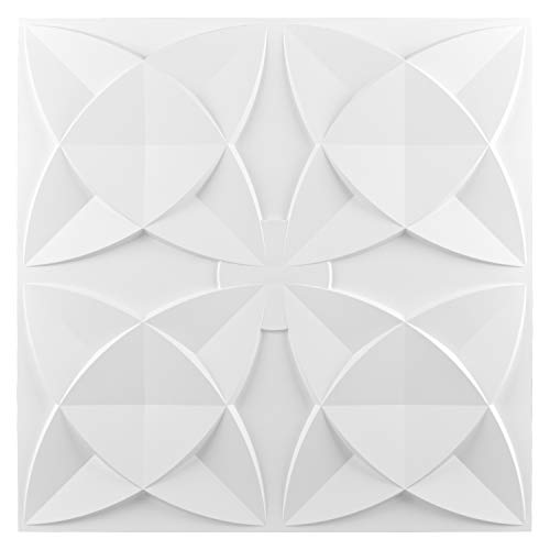 Art3d PVC Drop Ceiling Tiles, Easy Glue-up Panels for Ceiling, Wall Decoration, 60x60 CM, 12 Pcs, White Floral