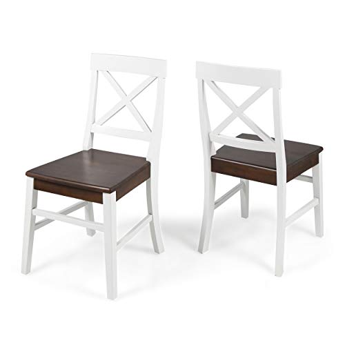 Christopher Knight Home Roshan Farmhouse Acacia Wood Dining Chairs, White/Walnut 21D x 17.75W x 35.5H Inch