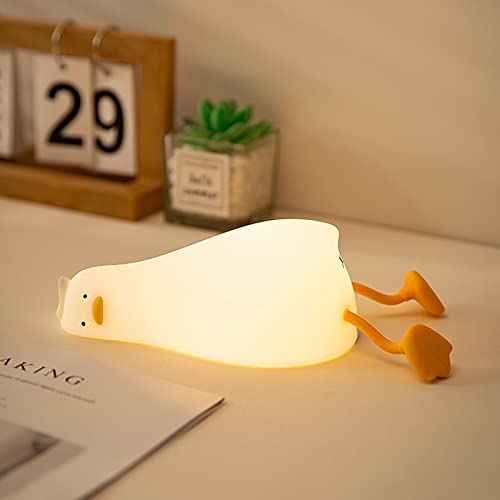 MUID Benson Lying Flat Duck Night Light, LED Squishy Duck Lamp, Cute Light Up Duck, Silicone Dimmable Nursery Nightlight, Rechargeable Bedside Touch Lamp for Breastfeeding, Finn The Duck.