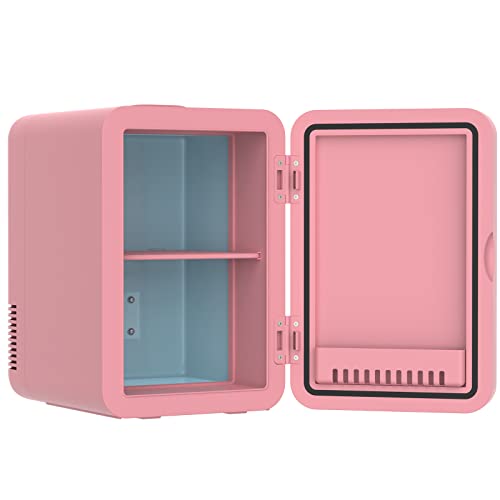 Cobuy Portable 8L Mini Makeup Fridge with LED Makeup Mirror Cosmetics Refrigerator Cooler, Pink