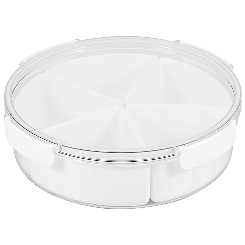 Square/Round Divided Serving Tray with Lid Removable Food Storage Containers with Individual Dishes Minimalist Divided Serving Platter Tray for Snack Candies Fruit Veggie Party Home (Round)