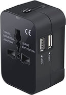 Travel Adapter, Worldwide All in One Universal Travel Adapter Wall AC Power Plug Adapter Wall Charger with Dual USB Charging Ports for AU, US, EU, UK Cell Phone Laptop (Black)