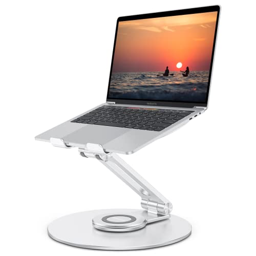 Adjustable Laptop Stand with 360 Rotating Base, OMOTON Ergonomic Laptop Riser for Collaborative Work, Dual Rotary Shaft Fully Foldable for Easy Storage, Fits MacBook/All Laptops up to 16 inches