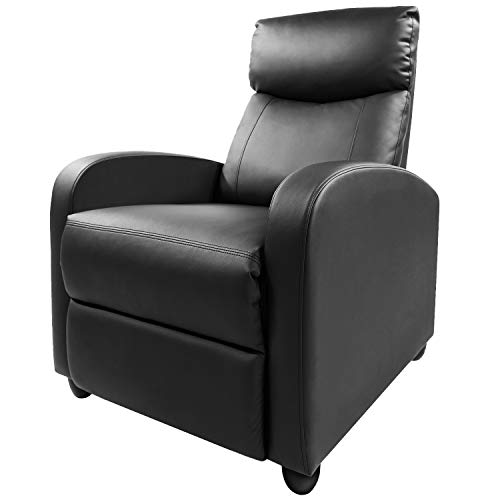 ZUNMOS Living Room PU Leather Adjustable Single Recliner Sofa Home Theater Seating Reading Chair for Bedroom, 34.25D x 27.17W x 38.58H in, Dark Black