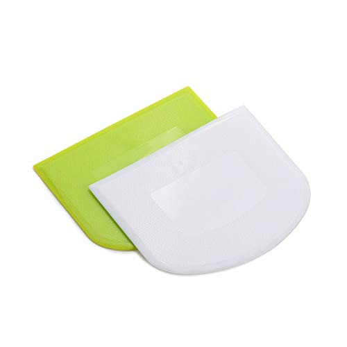 2 Pieces Dough Scraper Bowl Scraper Food-Safe Plastic Dough Cutter Flexible Plastic Scraper Practical Bench Scraper Multipurpose Food Scrappers for Bread Dough Cake Fondant Icing, White, Green