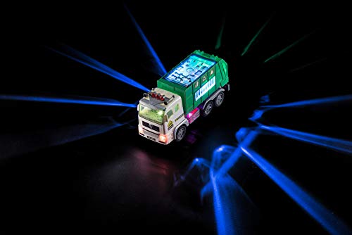 Zetz Brands Toy Garbage Truck for Kids with 4D Lights and Sounds - Battery Operated Automatic Bump & Go Car - Sanitation Truck Stickers