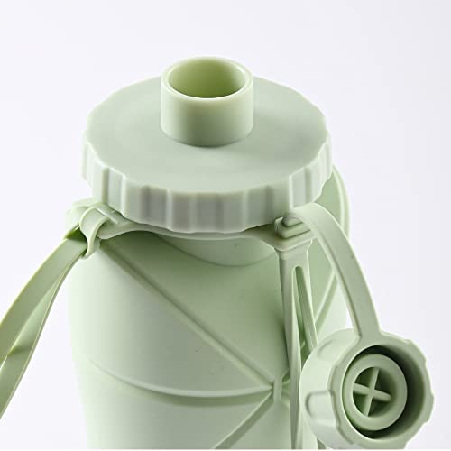 Tongke Collapsible Water Bottle Leakproof Valve Reusable BPA Free Silicone Foldable Water Bottle for Hiking Gym Camping Sports Travel 20oz (Green)