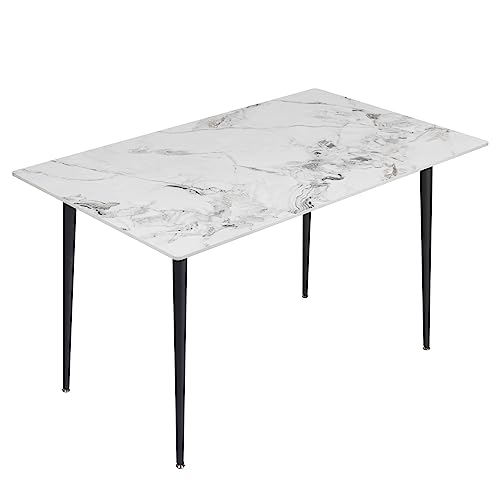 Kitchen Dining Table Marble Tabletop: Rectangular 120cm Modern Sintered Stone Cold Jadeite Pattern High Gloss Marble Effect Top Dinner Tables 4 Seater with Tapered Metal Legs Living Room Furniture