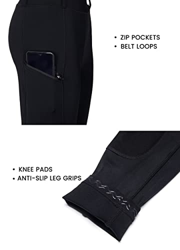 Willit Women's Riding Tights Knee-Patch Breeches Equestrian Horse Riding Pants Schooling Tights Zipper Pockets