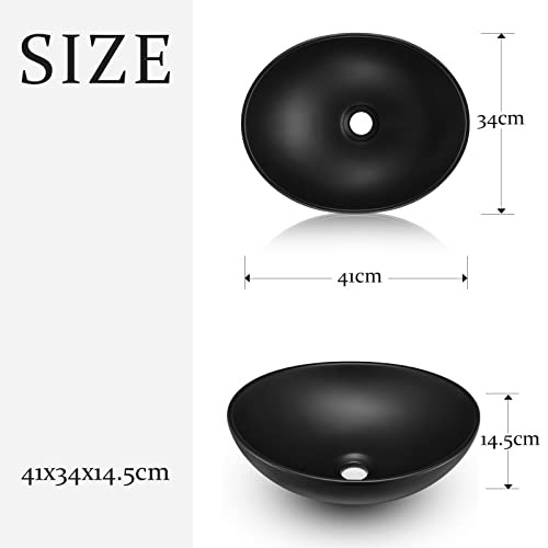 Luxsuite Bathroom Basin Bathroom Sink Vessel Wash Basin Washing Vanity Bowl Above Counter Hand Toilet Bath Countertop Oval Ceramic Basin Black