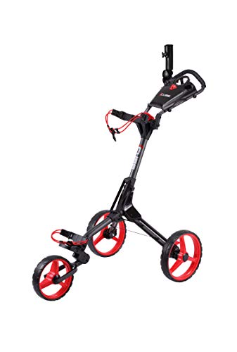 Cube CART 3 Wheel Push Pull Golf CART - Two Step Open/Close - Smallest Folding Lightweight Golf CART in The World - Choose Color! (Charcoal/Red)