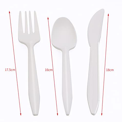 Ganfaner [50sets 15cm] 50+50+50 Cutlery Set for Party Camping Travel Catering, Reusable Dinnerware Knife Spoon Fork, Portable for Happy Healthy Sustainable use, Compostable Plant-Based Material