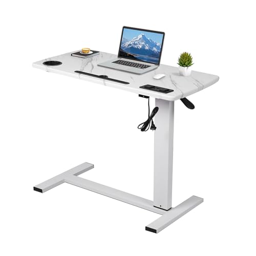 LEVEDE Mobile Standing Desk with USB Port, Rolling Laptop Cart Height Adjustable, Gas Lift Bedside Table, Sit to Stand Computer Desk with Hidden Wheels for Home,Office,Medical (80 x 40cm, Marbleized)