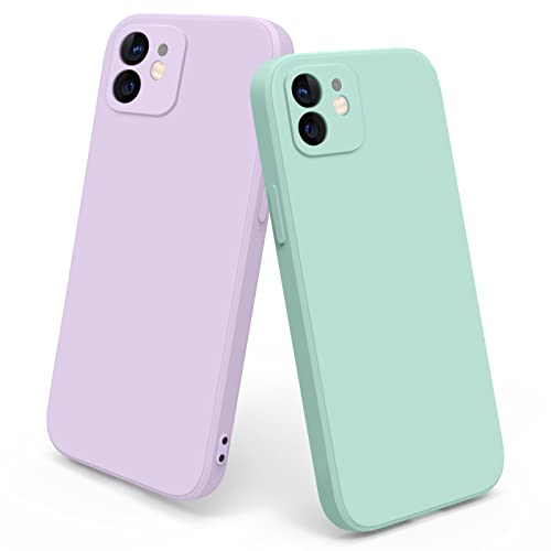 Meliya Case for iPhone 12 Case, Slim Stylish Silicone Full-Body Protective Shockproof Bumper Cover for iPhone 12 6.1 Inch (2020) Phone Case (Violet+Light Cyan)