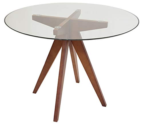 SK Designer Living Jean Prouve Inspired Round Glass Dining Table | 100cm - Walnut