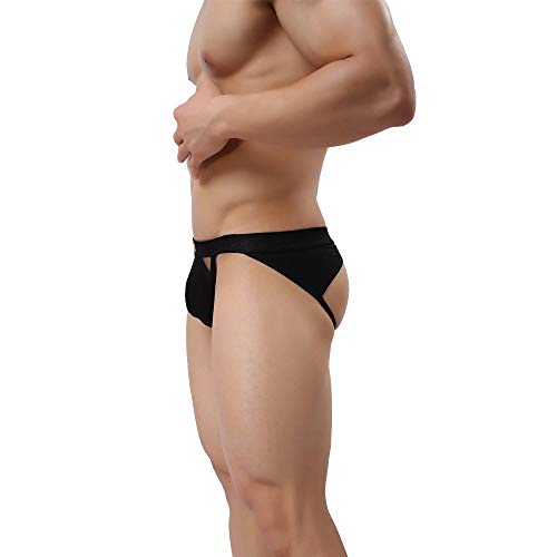 Comhere Men's Jockstraps Underwear Athletic Supporters Elastic Cotton Bikini Briefs Black